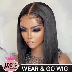 Peluca de cabello humano liso, Pelo Corto sin pegamento, predesplumado, 6x4, Hd, encaje, Frrontal, venta en liquidación