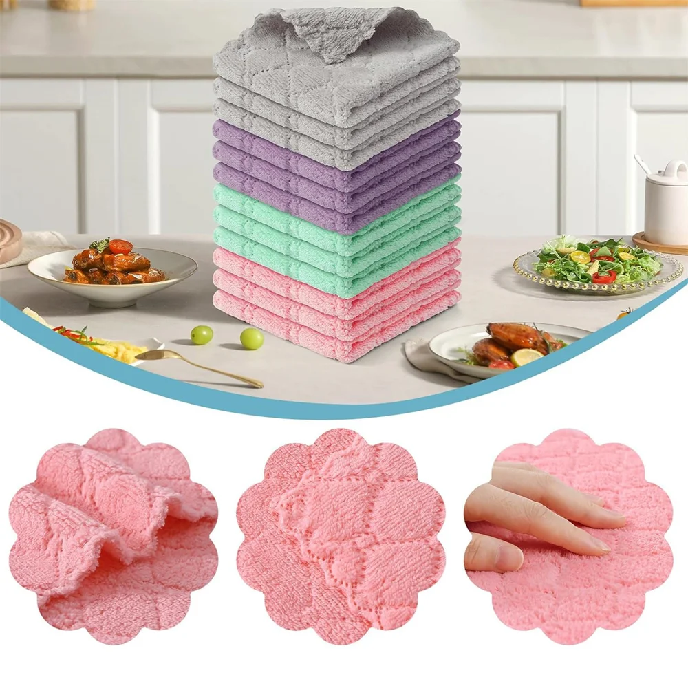 Kitinjoy Microfiber Towel Absorbent Kitchen Cloth Washable Kitchen Cleaning Cloth Soft Lint Free Dish Cloth Household Wash Towel