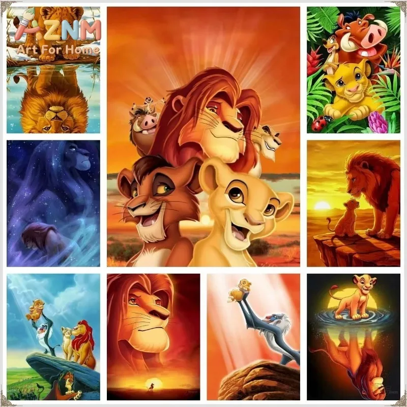 AZNM Disney The Lion King - Lienzo con impresión artística clásica, Simba, Mufasa, Nala y Rafiki en la sabana africana, decoración de pared, Ani