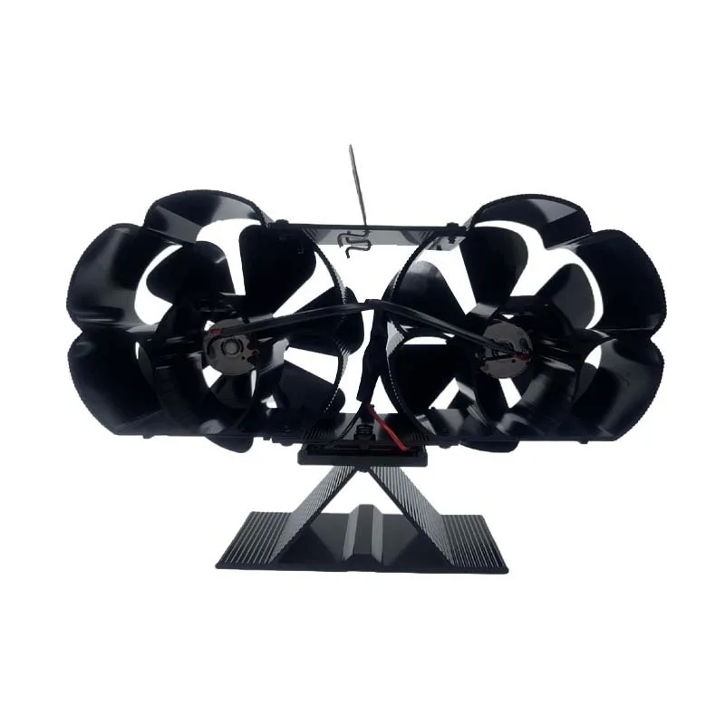 Dual Head Heat Powered Stove Fan Triangle I-shaped Base Silent Eco Fireplace Fan For Wood Log Pellet Gas Stove Heat Circulation