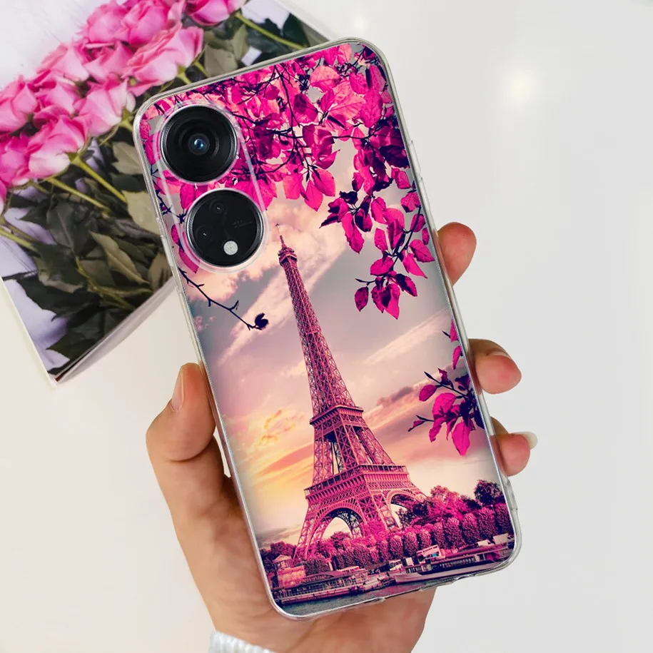 For Case OPPO Reno 8T Cover 2023 Fashion Flower Transparent TPU Soft Phone Cases For OPPO Reno8 T 4G CPH2481 Funda Reno8T Bumper