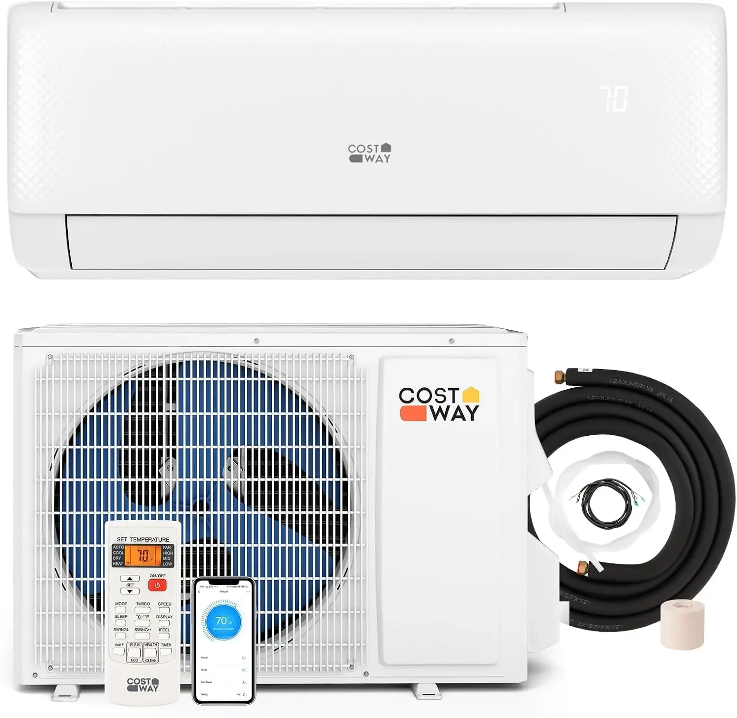 COSTWAY 12000 BTU Mini Split Air Conditioner | with Heat Pump, 22 SEER2 115V Inverter, 24H Timer, Auto Clean, Remote Control for Rooms Up To 750 Sq.Ft (Airtural Series)