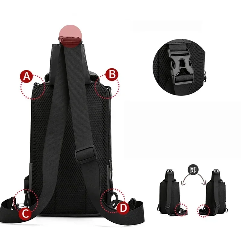 High Quality Nylon Chest Bags USB Charging Male Cross Body Multi-Layer Men Rucksack Sling Bag One Shoulder Backpack