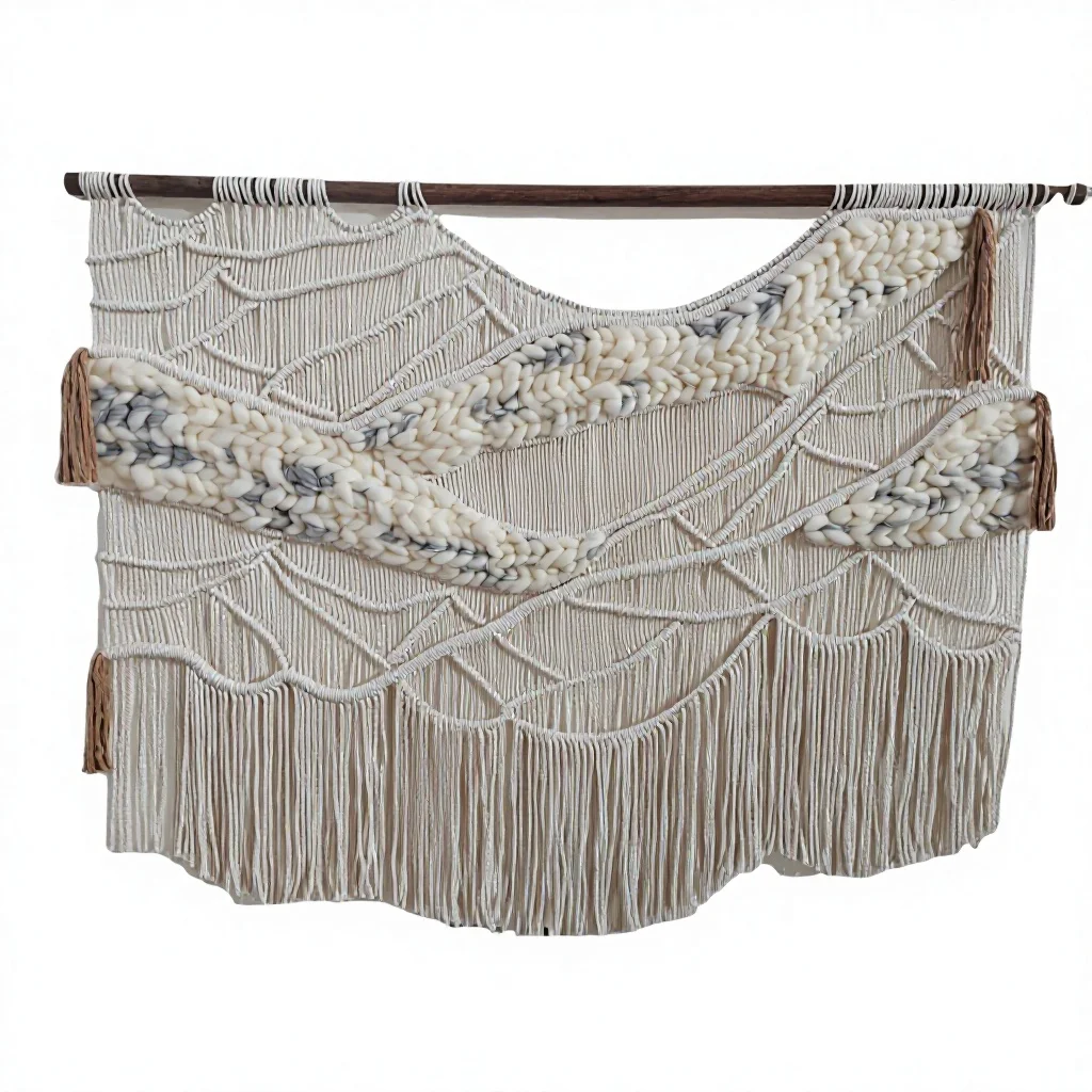 #￥Gisenu Art Deco Macrame Rectangle Wall Hanging Made of Cotton for Home Decoration Fresh and Natural