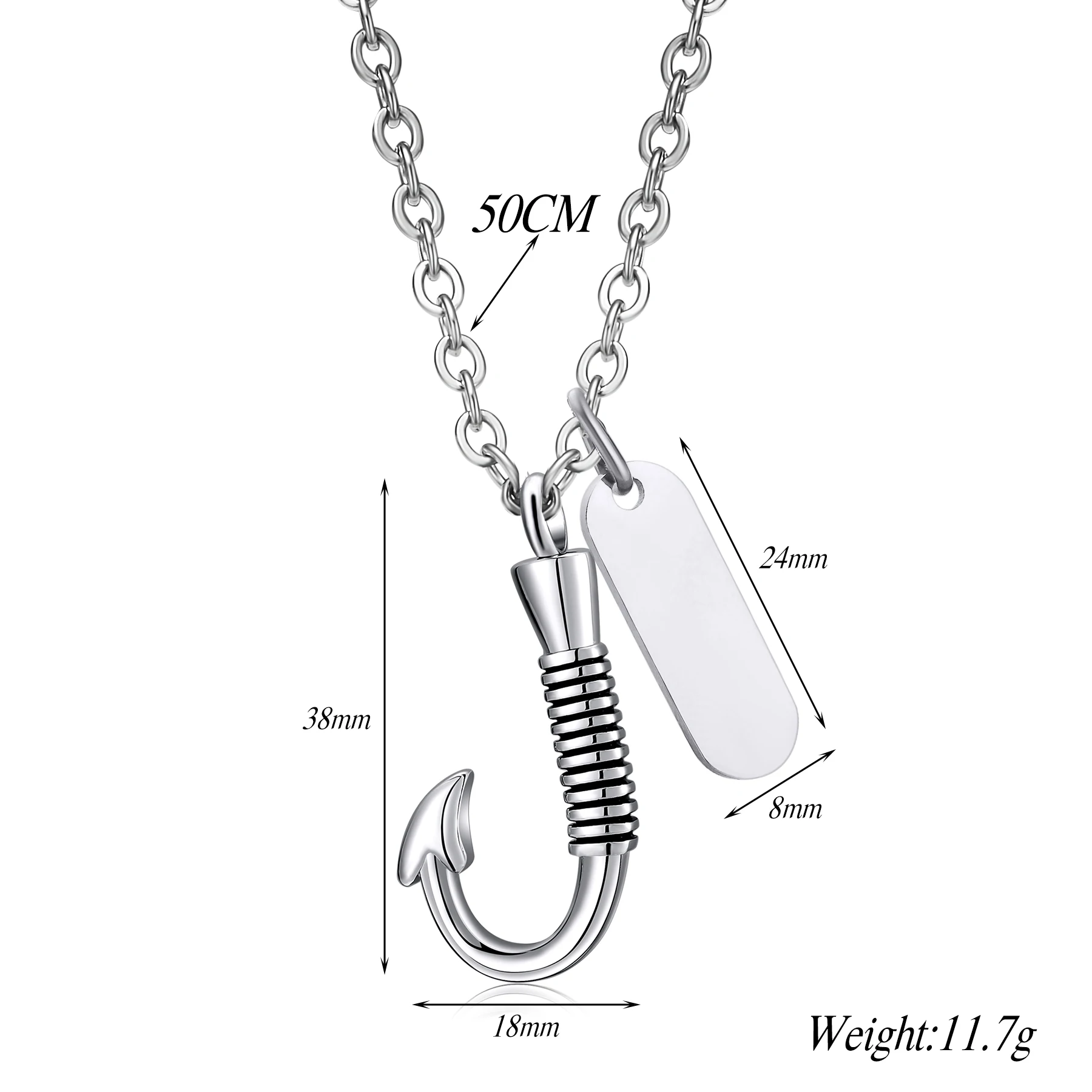 Fish Hook Cremation Urn Necklace for Ashes Stainless Steel Memorial Keepsake Jewelry Best Fisherman In Heaven Engraved Text