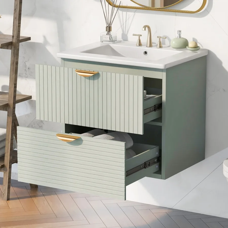 24-Inch Wall-Mounted Bathroom Cabinets Modern Vanity with 2 Drawers Ideal for Small Bathrooms Home Furniture image 2