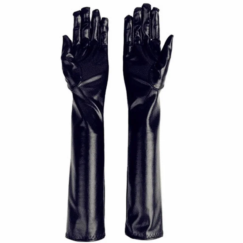 Guantes largos de piel sintética para hombre y mujer, manoplas de piel sintética con dedos completos, Sexy, para club nocturno