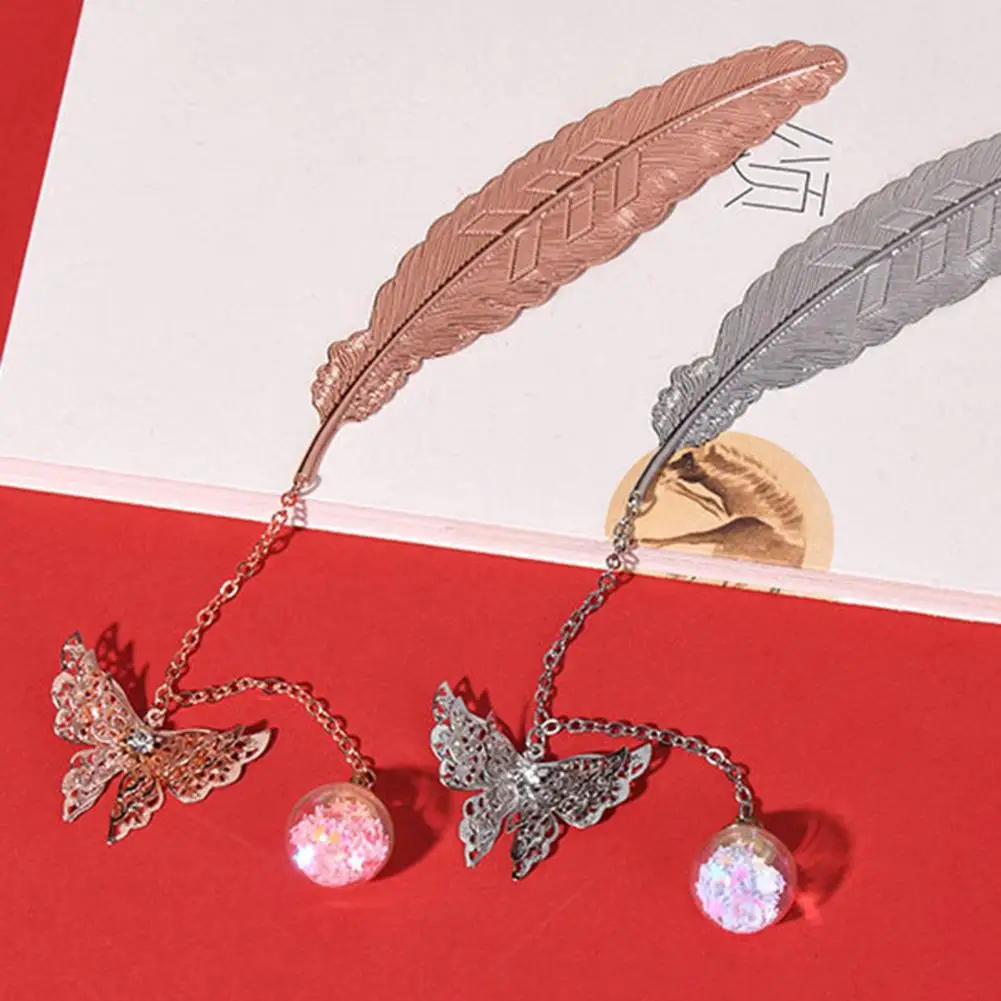 Bookmark with Butterfly Tassels Feather Bookmark Stylish Chinese Feather Bookmark Metal with Butterfly Tassels Durable