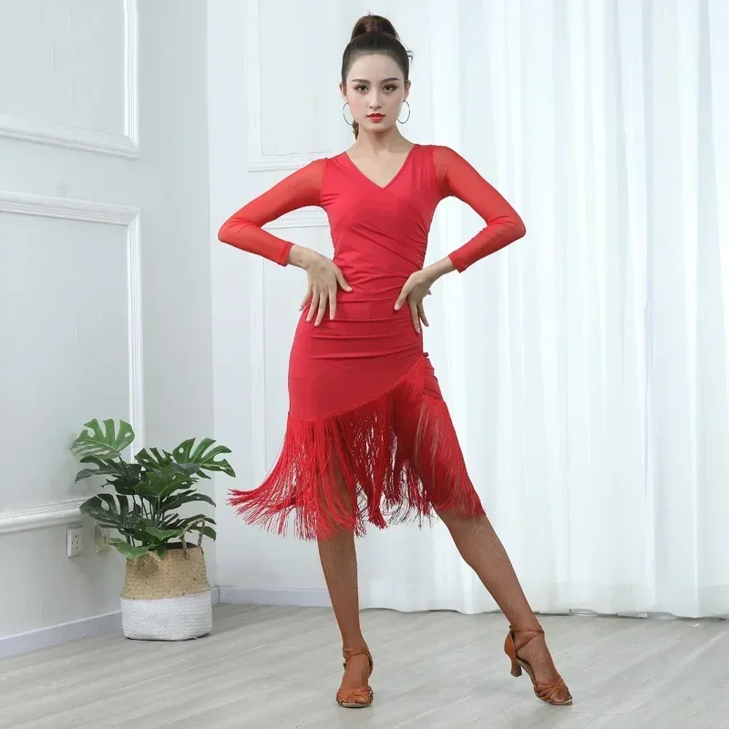 2024 Summer Latin Dance Costume Adult Women\'s Dress Beautiful New Adult Dance Dress Tassel Skirt Training Dance Practice Suit