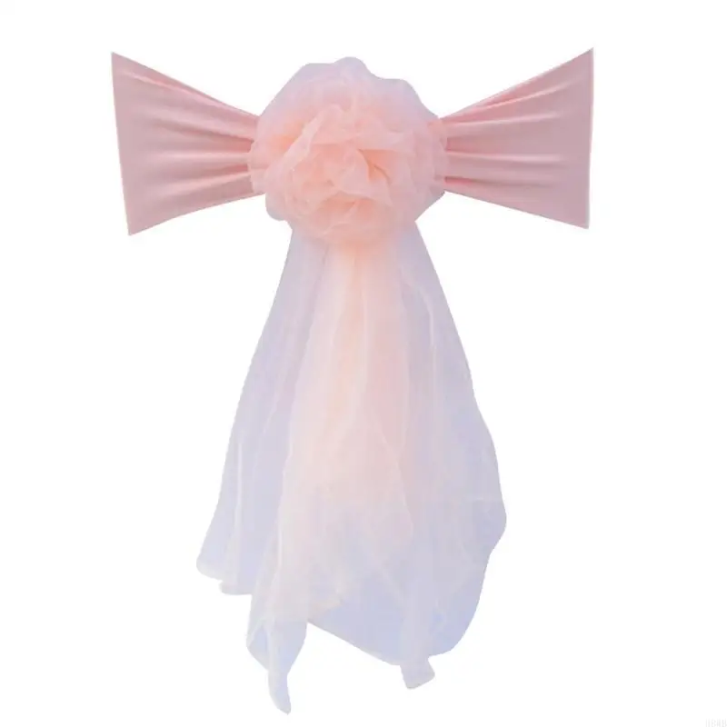 H8WB Spandex Chair Sashes Bows for Banquet Ceremony, Easy to Install Stretch Fabric