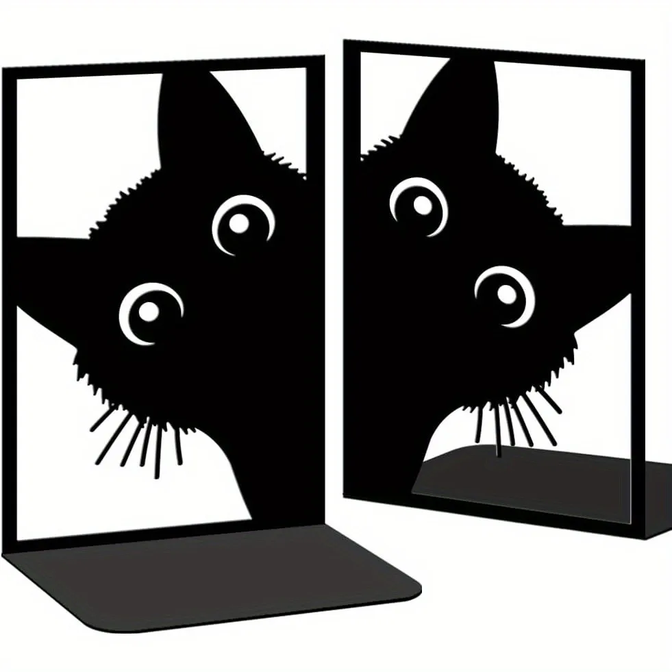 CIFBUY 2Pcs Cute Cat Acrylic Bookends, Decorative Book Stoppers for Thick Books, 4.7 x 3.5 x 7 Inches, Lightweight Sturdy