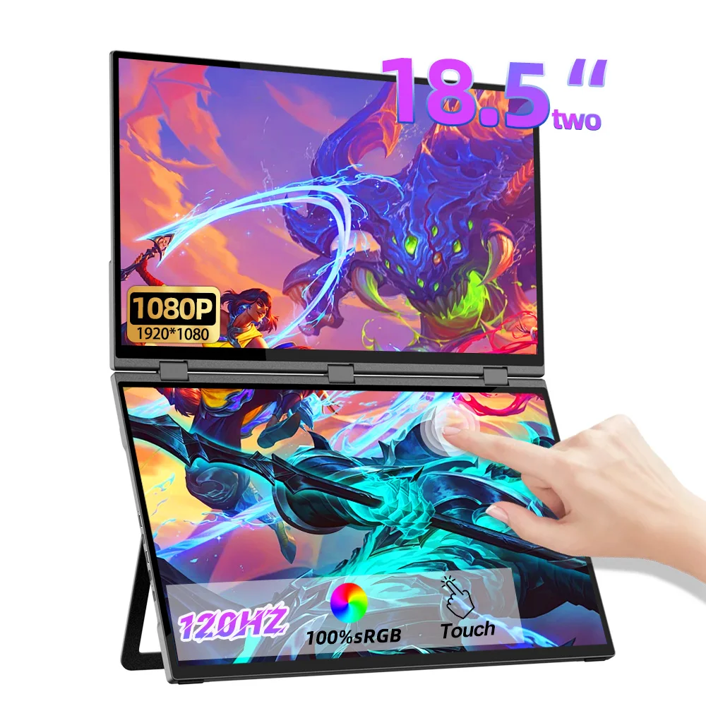 

Eimio Сенсорный экран 120 Гц 18,5 дюймов Игровая панель 1080P IPS Type-C Портативный складной монитор с двойным экраном