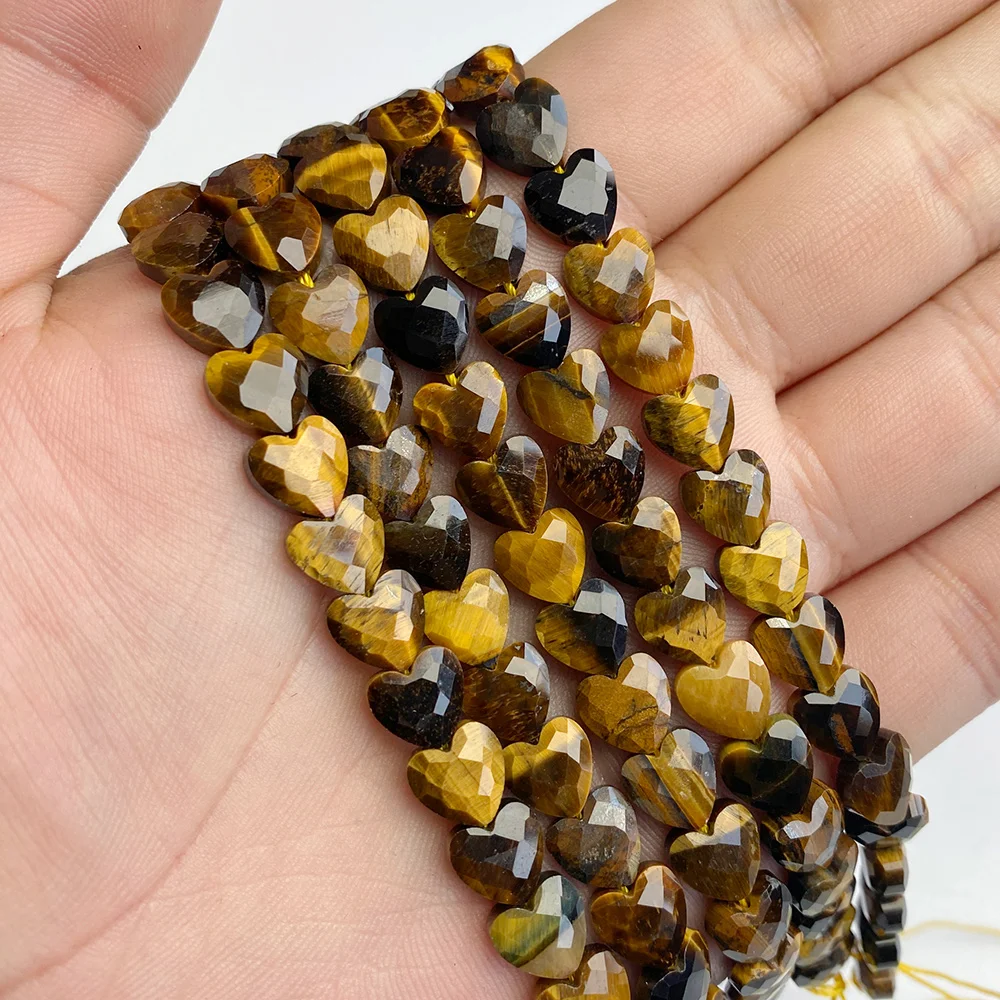 8MM Faceted Love Heart Natural Tiger Eye Stone Yellow Loose Spacer Beads Charm for Jewelry Making Accessories