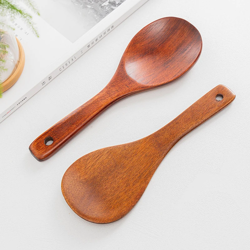 New Wooden Shovel Spoon Non Stick Wood Long Rice Spatula Kit