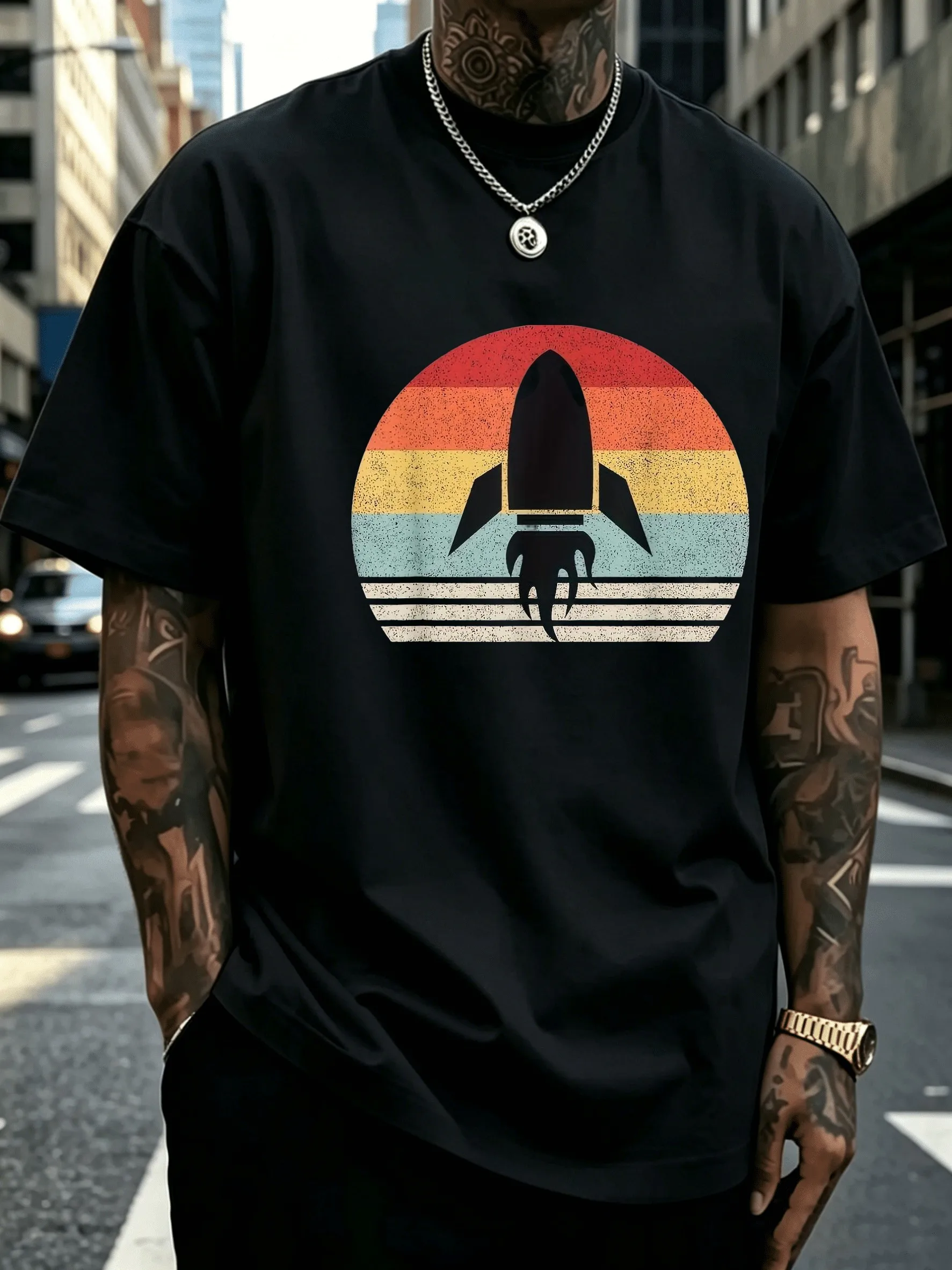 Rocket Launch Graphic T-shirt Men Women Astronaut Space Theme Printed Tee Daily Fashion Street Tops