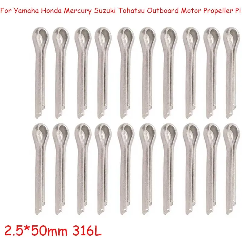 

20Pcs Premium 316L Stainless Steel Propeller Split Pins 2.5*50mm - For Yamaha Honda Mercury Suzuki Tohatsu Outboards