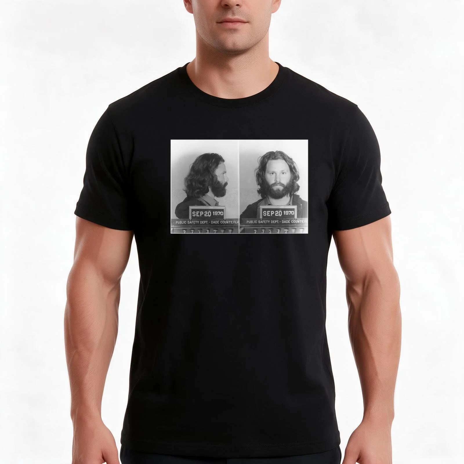 Jim Morrison Mug Shot T-Shirt Summer Casual Cotton Tee Oversized Streetwear Tops Vintage Graphic Print Unisex Men Women