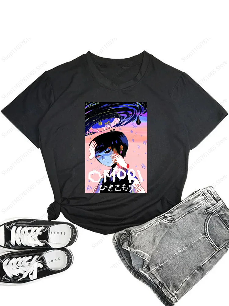 Omori Game Cartoon Manga Kawaii T-shirt for Women Short Sleeve Casual Ladies Tops Cartoon T Shirt for Male Printed Black T Shirt