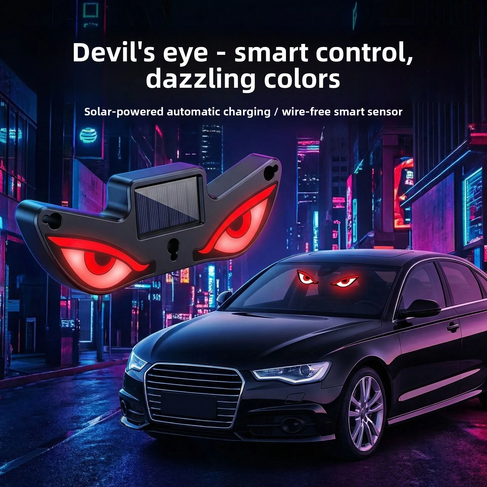Car “Evil Eye” Solar-Powered Wireless Decorative Lights, LED Warning Lights, Rear Window Triangle Window Car Ambient Lights