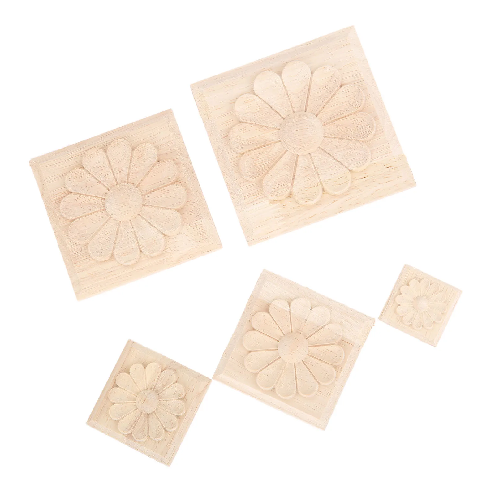 1/2/4pcs Solid Wood Square Applique Woodcarving Flower Decal 4/6/8/10/12cm Decor Wall Door Furniture Cabinets Mirror Chest Box
