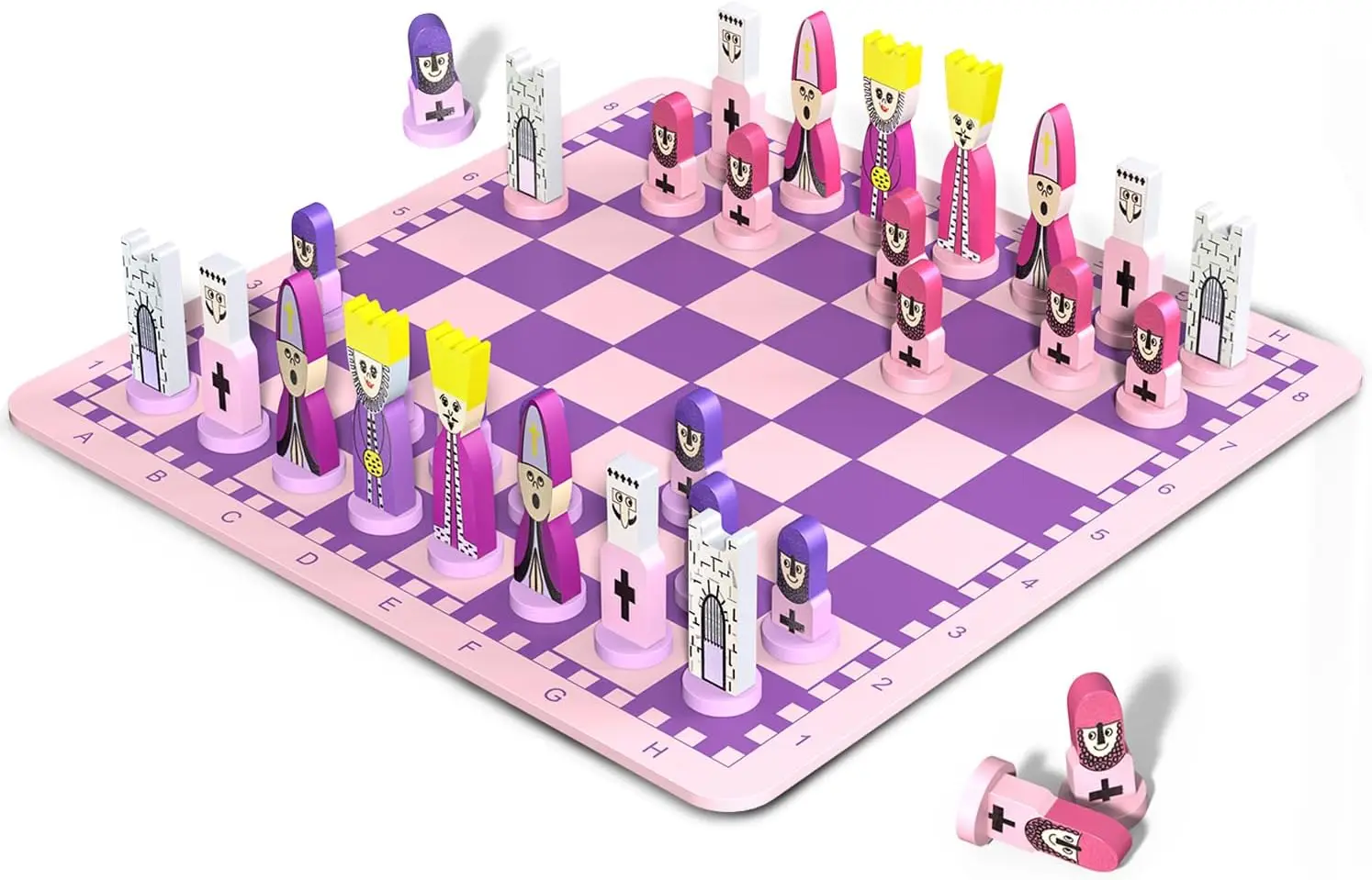 

Pink Chess Set for Kids 11.8' Wooden Board Game Educational Toy for Boys Girls