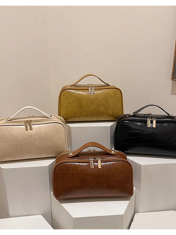 

New Fashionable Large Capacity Crocodile Pattern Women's Makeup Bag Casual Travel Handbag Simple Storage Organizer Bag