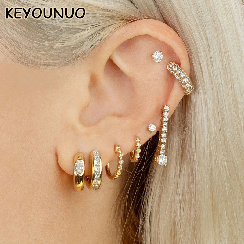 KEYOUNUO Gold Filled Heart Star Hoop Earrings For Women Snake Ear Cuffs Zircon Drop Stud Earring Fashion Party Jewelry Wholesale