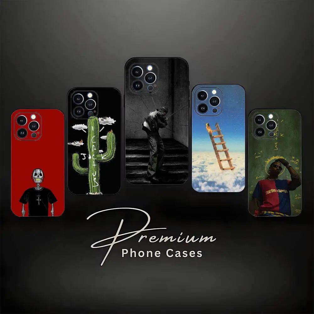 حافظة هاتف C-Cactus J-Jack Travis Scott لهاتف iPhone 17,16,15,14,13,12,11,Pro Max,XS,X,XR,SE,Mini,8,7,غطاء أسود من السيليكون الناعم