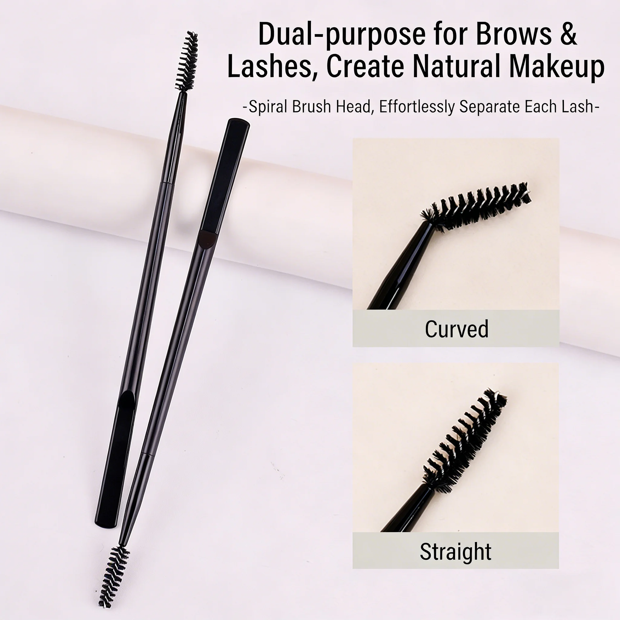 Dual End Eyebrow Brush Spoolie Brush Curved & Straight Spiral Mascara Wand for Eyebrow Gel Eyelash Grooming Makeup Tool
