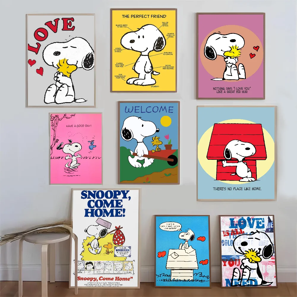 Kawaii Cartoon Comics S-Snoopy Poster Sticky HD Quality Wall Art Retro Posters for Home Kawaii Room Decor