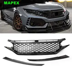 For Honda Civic 2016 -2018 Honeycomb Gloss Black Front Bumper Mesh Grille Grill