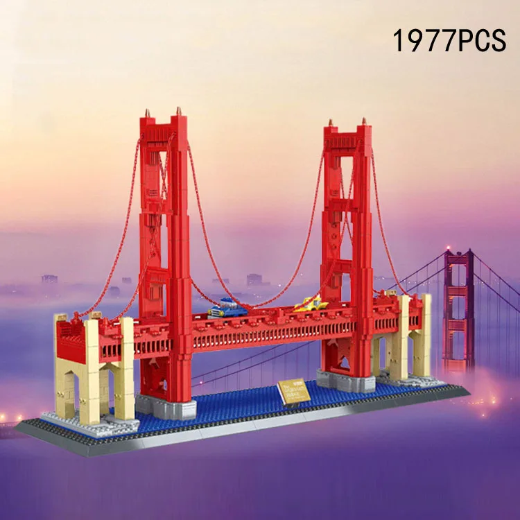 

World Famous Landmark Architecture U.S.A Golden Gate Bridge San Francisco America Build Block Model Educational Toy Collection