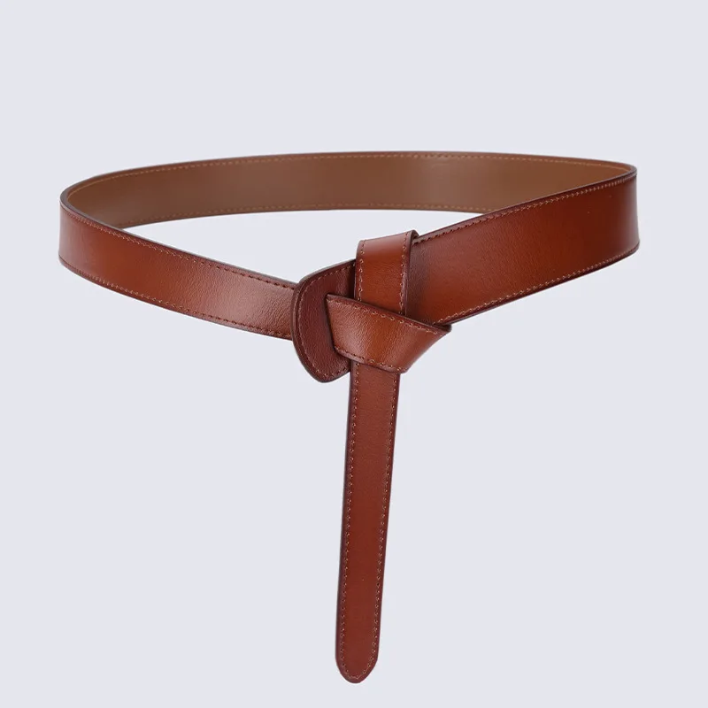 Mode Echt Leer Geknoopt Riem Hoge Kwaliteit Persoonlijkheid Zachte Lange Brede Riemen Multicolor Rok Jas Kleding Accessoires
