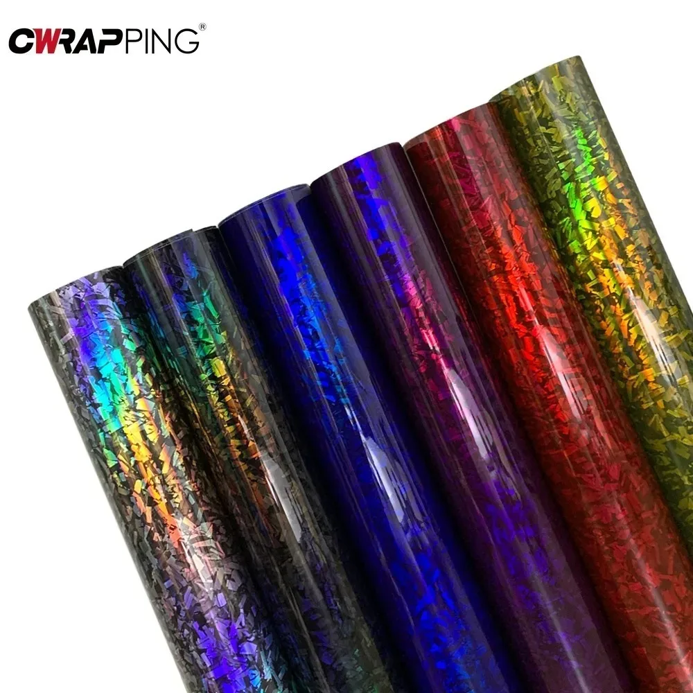 Externe Autoaufkleber aus Kohlefaser, PET-Regenbogen-Laser-Aufkleber für Auto, Vinylfolie, Motorräder, Fahrzeugdekoration, glänzende schwarze Folie