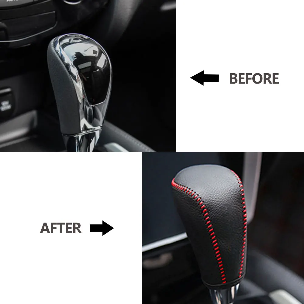 Car Gear Shift Knob Cover for Nissasn X-Trail Xtrail T32 Qashqai J11 Dualis 2 J10 AT Gear Collars Leather Interior Accessories