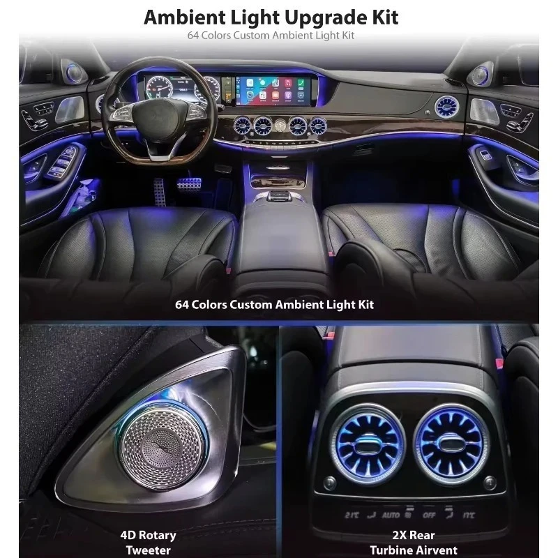 

Для GLC X254 C-Class W206 окружающий свет 64-цветный окружающий свет 4D вращающийся высокочастотный спинка подлокотник свет атмосфера