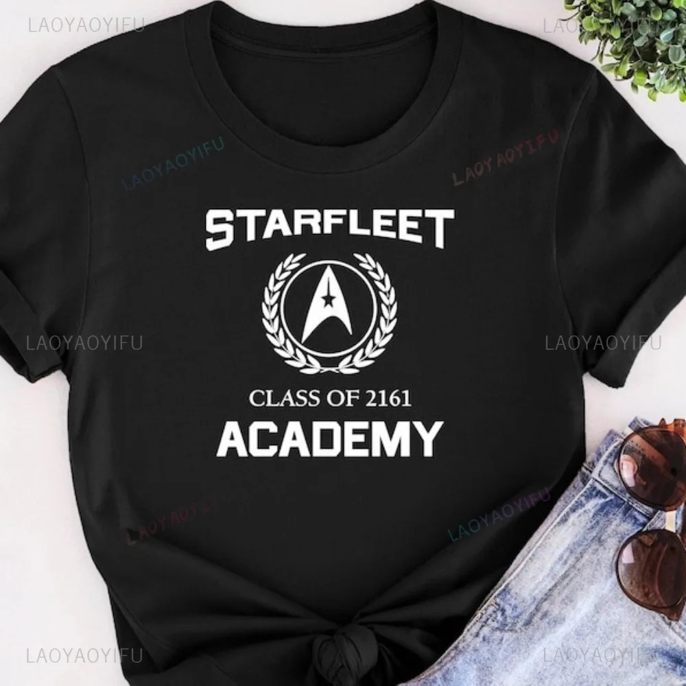 تي شيرت Star Trek Logo Starfleet Academy تي شيرت خيال علمي لمحبي الفيلم كاجوال فضفاض بأكمام قصيرة للرجال والنساء ملابس الشارع #2