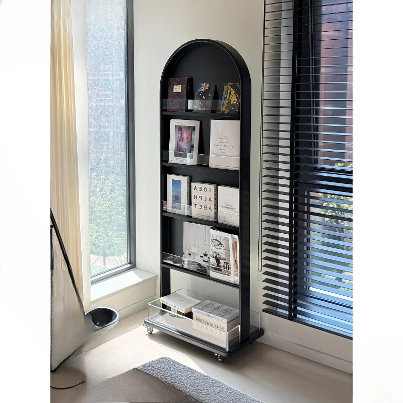 Solid wood rotating full-length mirror, magazine rack, household mobile floor mirror