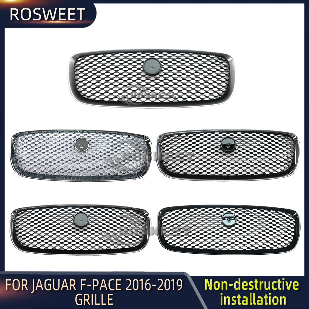 ROSWEET Grille For Jaguar F-PACE 2016 2017 2018 2019 Car Front Bumper Center Mesh Grill  Auto Exterior Accessories T4N12772