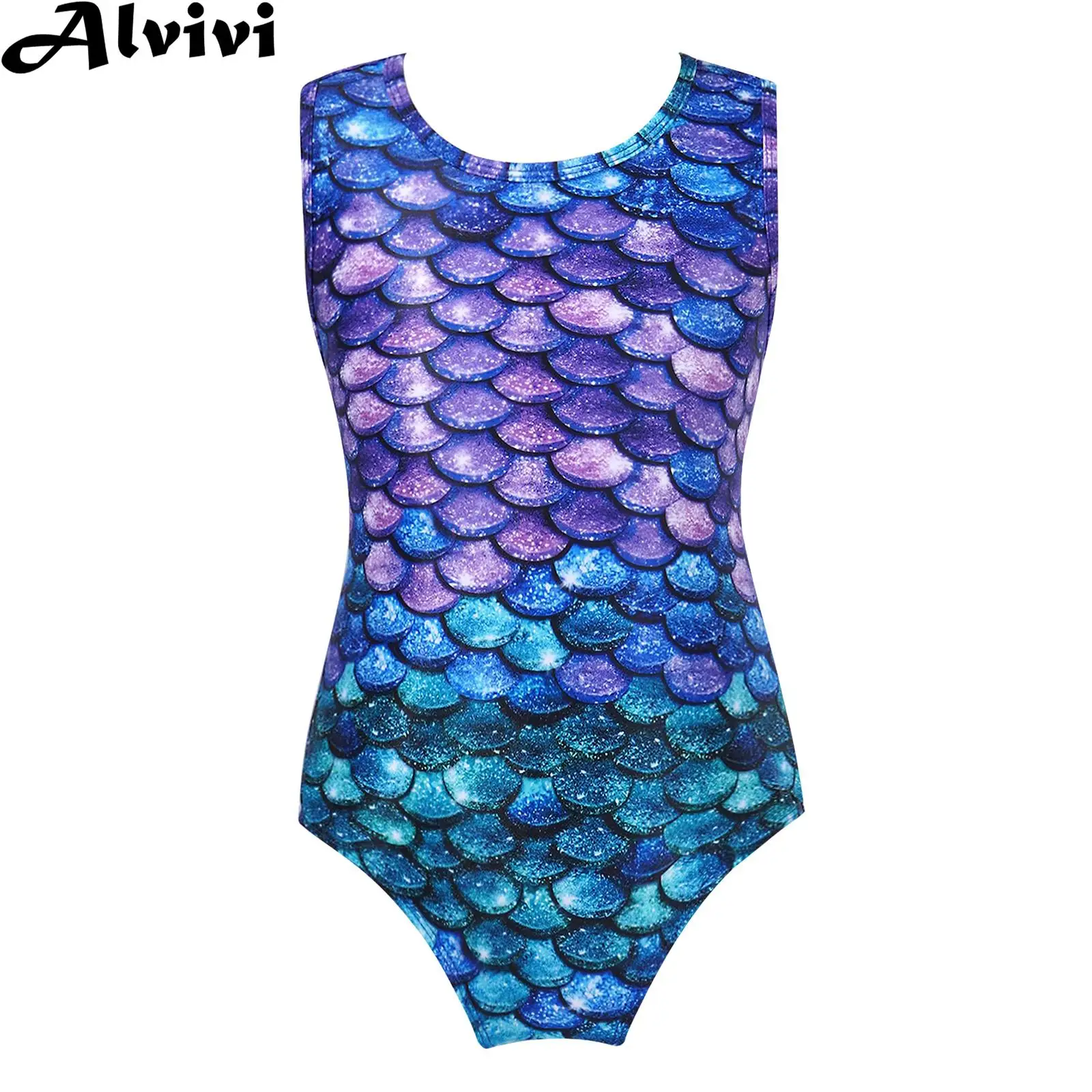 Kids Girls Print One-piece Swimsuit Fish Scales Mermaid Bodysuit Swimwear Pool Party Water Park Bathing Suit for Beach Vacation