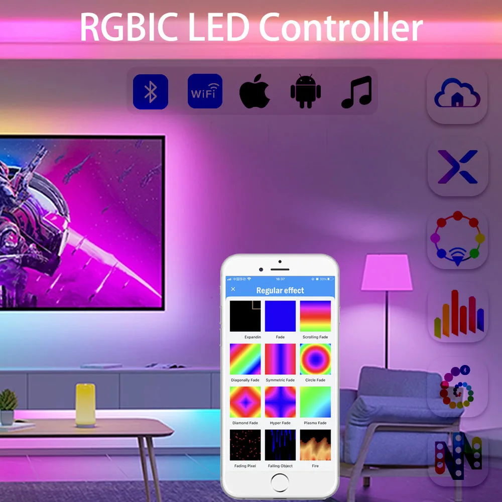 WS2811 WS2812B RGBIC Pixels LED Strip Controller Bluetooth SP105E SP110E WIFI SP108E SP511E SP801E Music SP107E SP601E DC5-24V