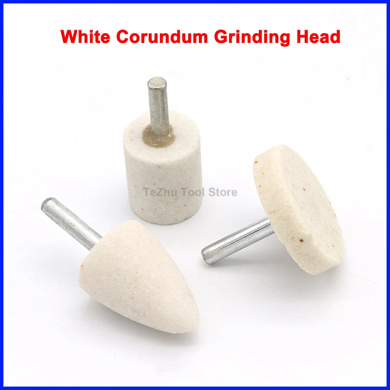 White Corundum Grinding Wheel Cylinder Bullet T Type Head Electric Grinding Head Polishing Stone Metal Wood Tool Shank 6mm