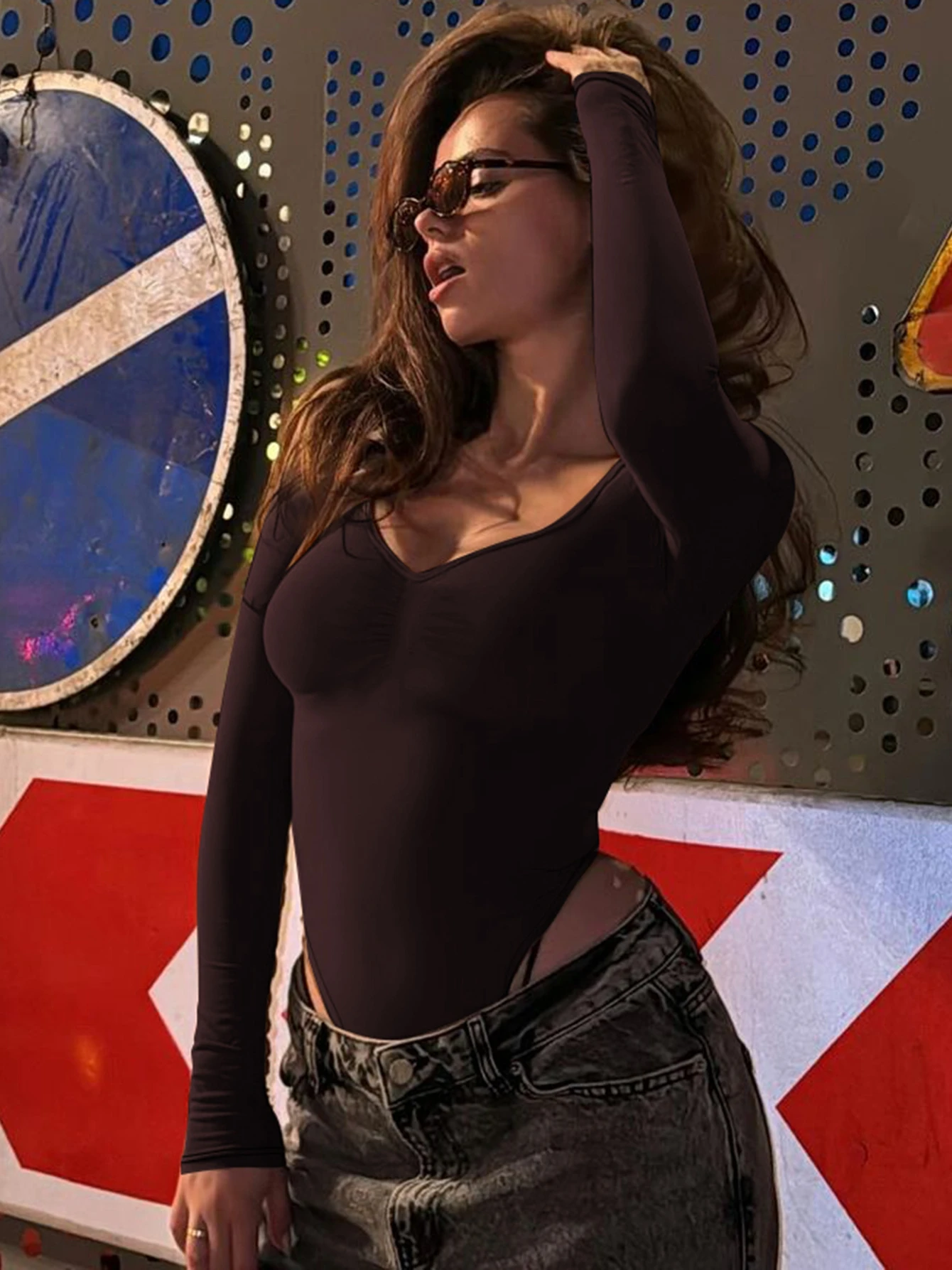 بدلة قطعة واحدة ضيقة بأكمام طويلة ورقبة دائرية من Dulzura ملابس نسائية متينة غير رسمية متعددة الاستخدامات للحفلات والنوادي والشارع والخريف والشتاء