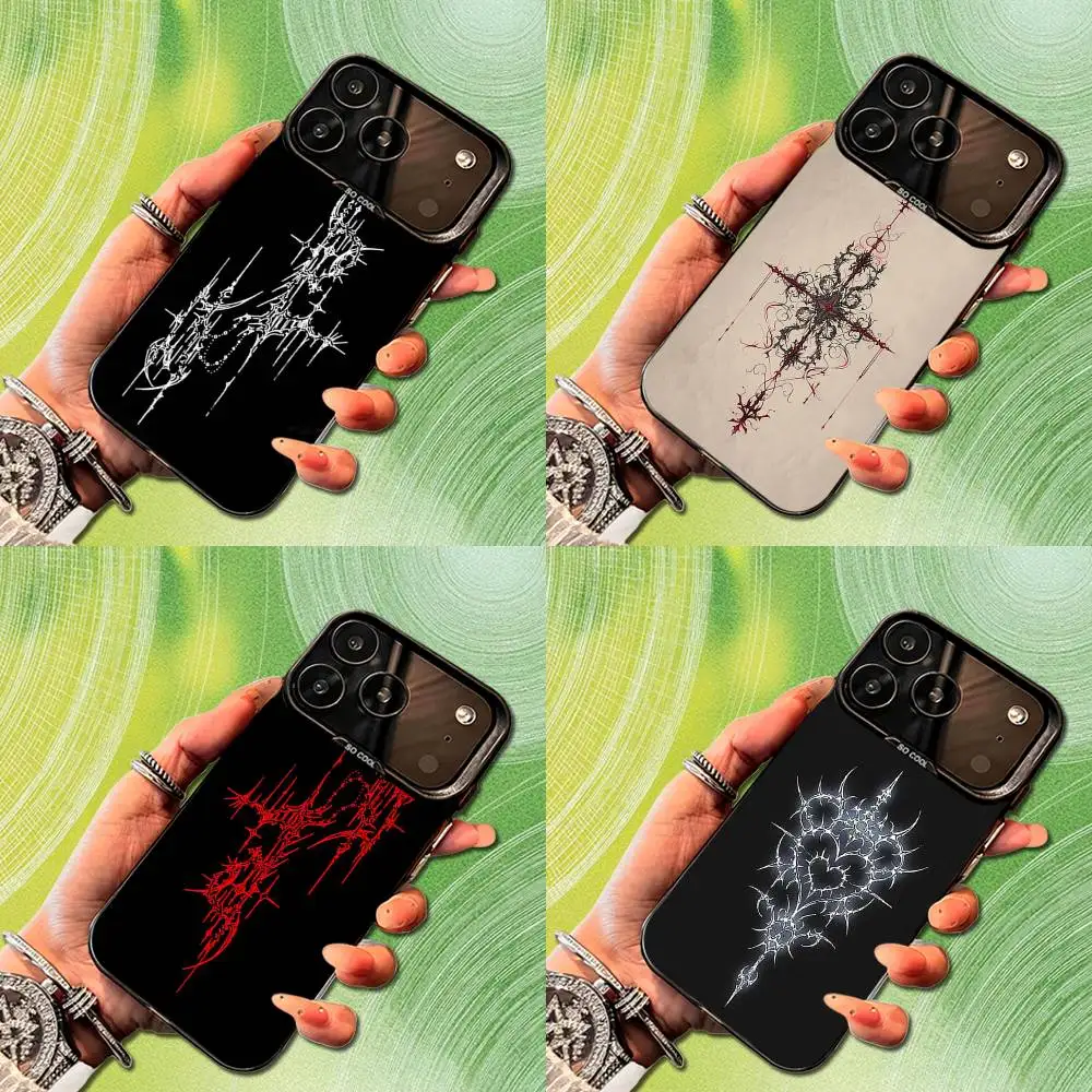 

Sigil Cross Gothic Cyber Phone Case For iPhone 14,17,13,12,11,16,15,Mini,Pro,SE,XS,MAX,Black Matte Silicone Cover