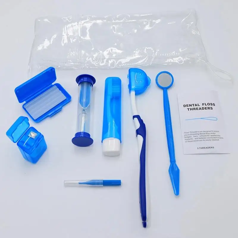 Oral Care Travel Kit  Cleaning Set with Toothbrush Floss Wax Interdental Brush for Braces Patient Daily Hygiene Care