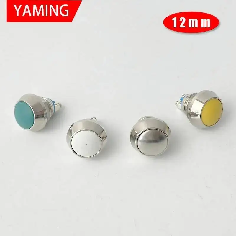 5pcs Metal Button Switch 12mm Waterproof Round Miniature Reset Momentary Spherical Ball Circle Head Switching 1NO Screw