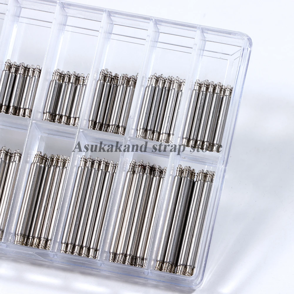 Barras de mola de aço inoxidável, kit de reparo de relógio-270/360 peças, barras de mola sem costura, atacado, tamanho 8-25mm, plástico durável e caixa de metal