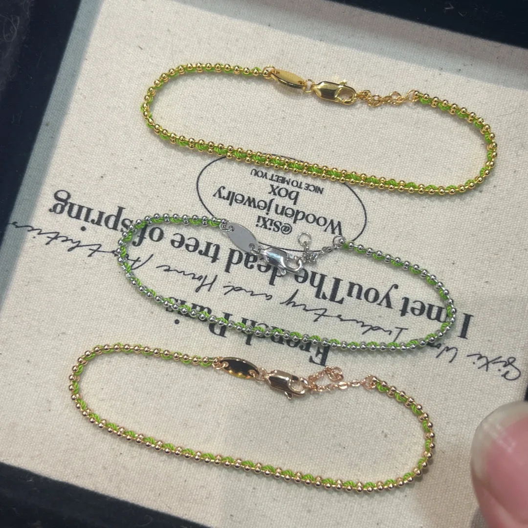 Vintage green braided rope chains bracelet with fashion and high-end silver 925 bracelets for Women suitable for daily jewelry