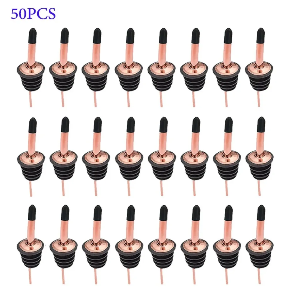50Pcs Stainless Steel Liquor Pour Spouts with Rubber Dust Caps for Pours Liquid, Olive Oil, Wine, Vinegar