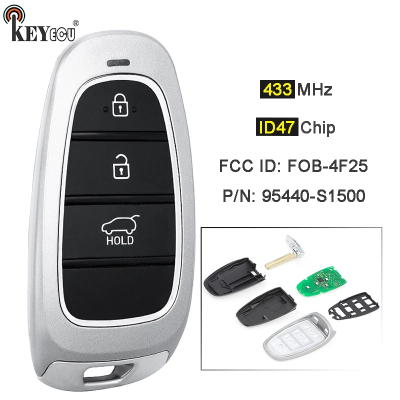 

KEYECU 433MHz ID47 Chip PN: 95440-S1500 FCC ID: FOB-4F25 Keyless GO Smart Remote Key Fob for Hyundai Santa Fe 2022 2023 2024